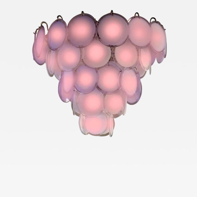 Pink Murano Glass Disc Chandelier Italy 1970s