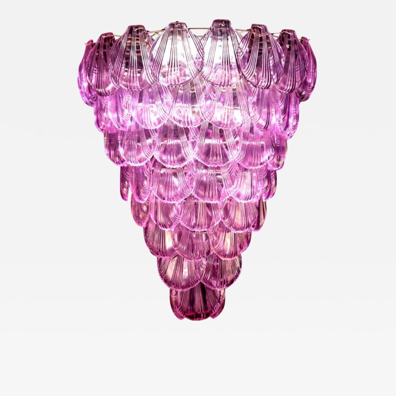 Pink Shell Murano Glass Huge Chandelier 1980