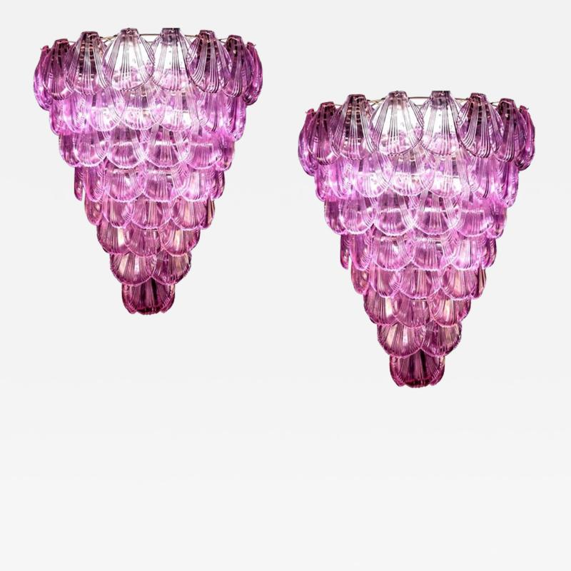 Pink Shell Pair of Murano Glass Huge Chandelier 1980