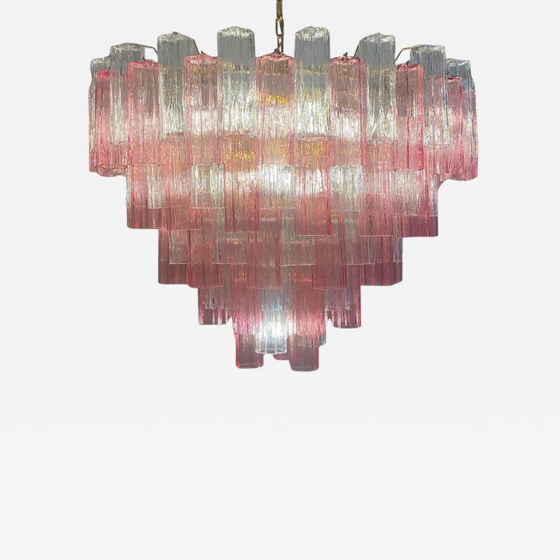 Pink and Clear Large Murano Glass Tronchi Chandelier or Ceiling Light