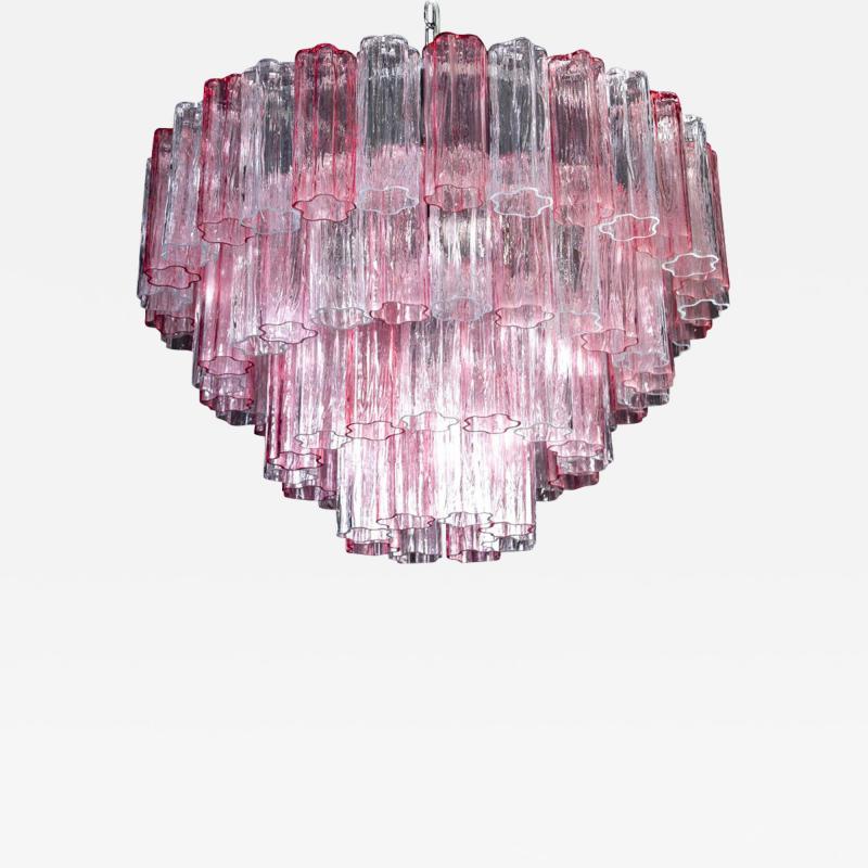 Pink and Ice Color Large Italian Murano Glass Tronchi Chandelier