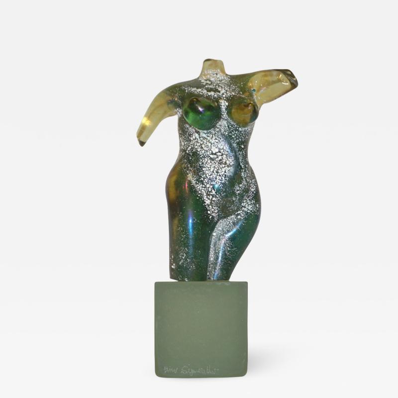 Pino Signoretto 1970s Pino Signoretto Italian Seafoam Green Scavo Murano Glass Nude Sculpture