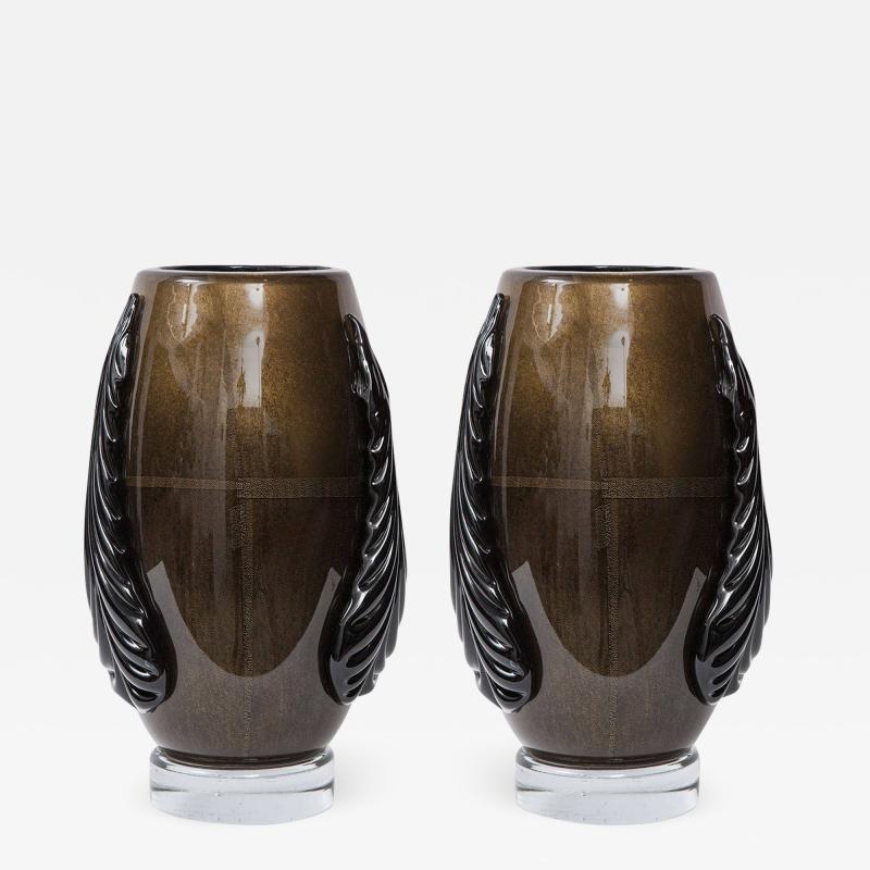 Pino Signoretto Black Gold Murano Glass Vases
