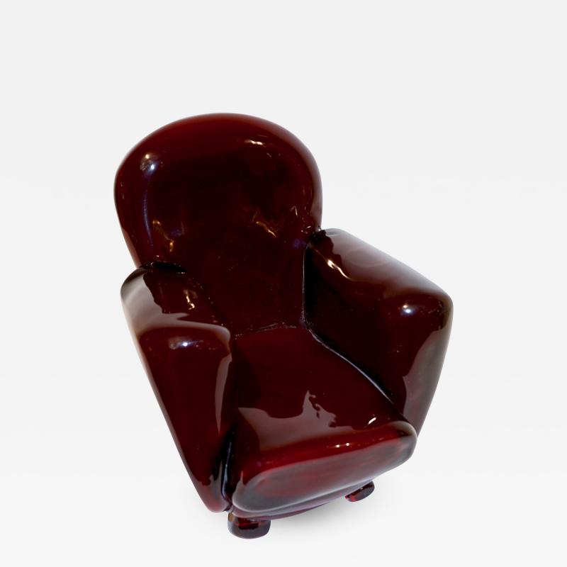 Pino Signoretto Pino Signoretto 1980s Italian Burgundy Red Murano Glass Miniature Armchair