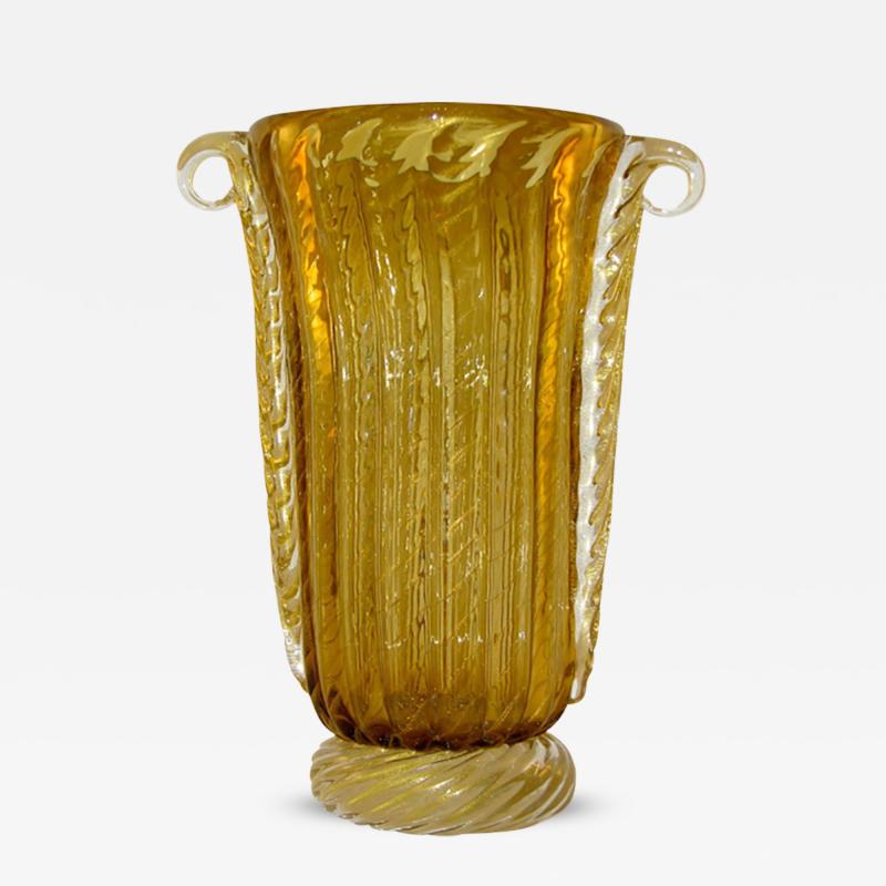 Pino Signoretto Pino Signoretto Romantic Italian Ribbed Murano Glass Vase Worked with Pure Gold