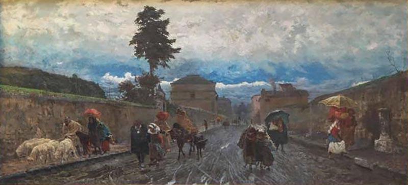 Pio Joris Painting Oil on Canvas by Pio Joris Important Italian Artist of the 19th century