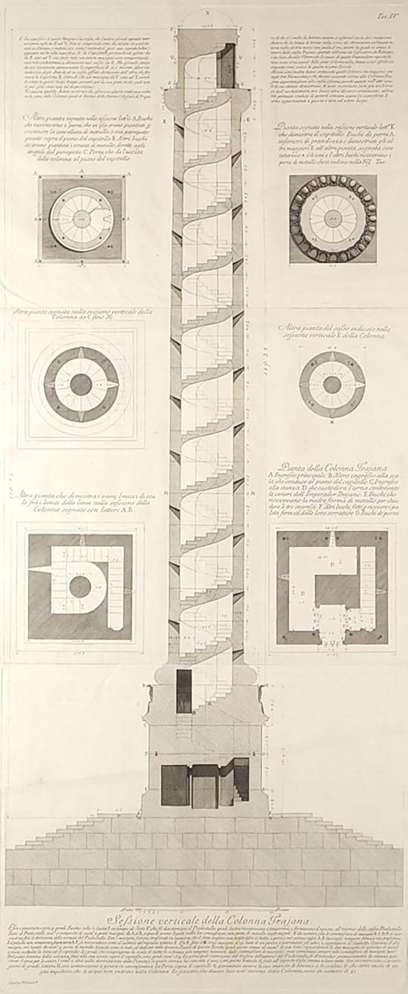 Piranesi Italian Engraving of Cross Section of Column of Trajan