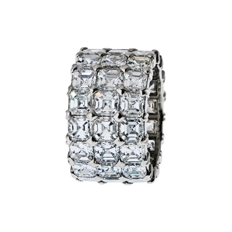 Platinum 16 25cttw Asscher Cut Three Row Diamond Eternity Ring