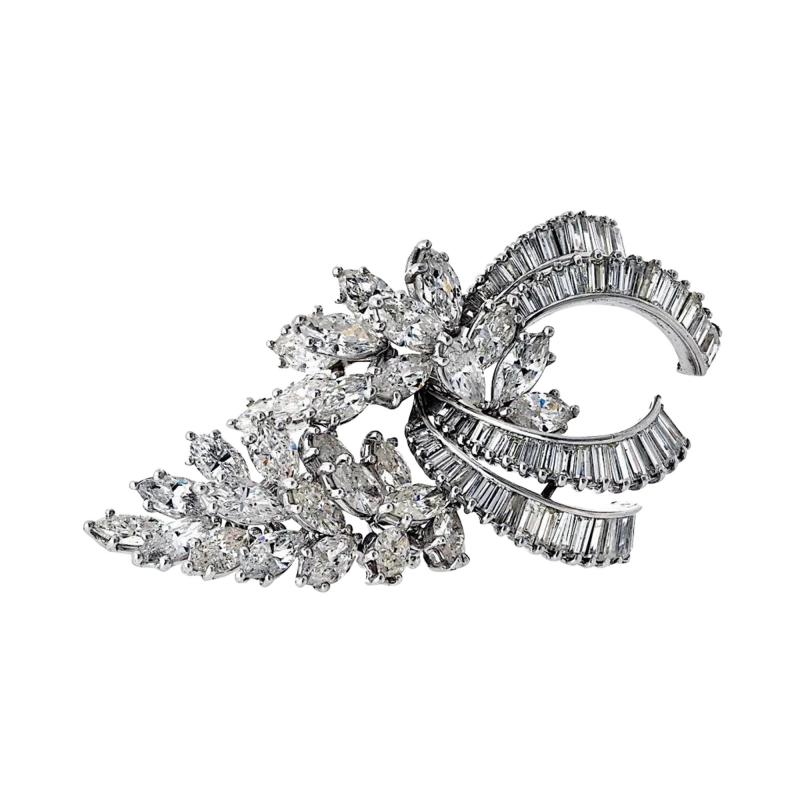 Platinum 18 00cttw Diamond Marquise And Baguette Cuts Brooch