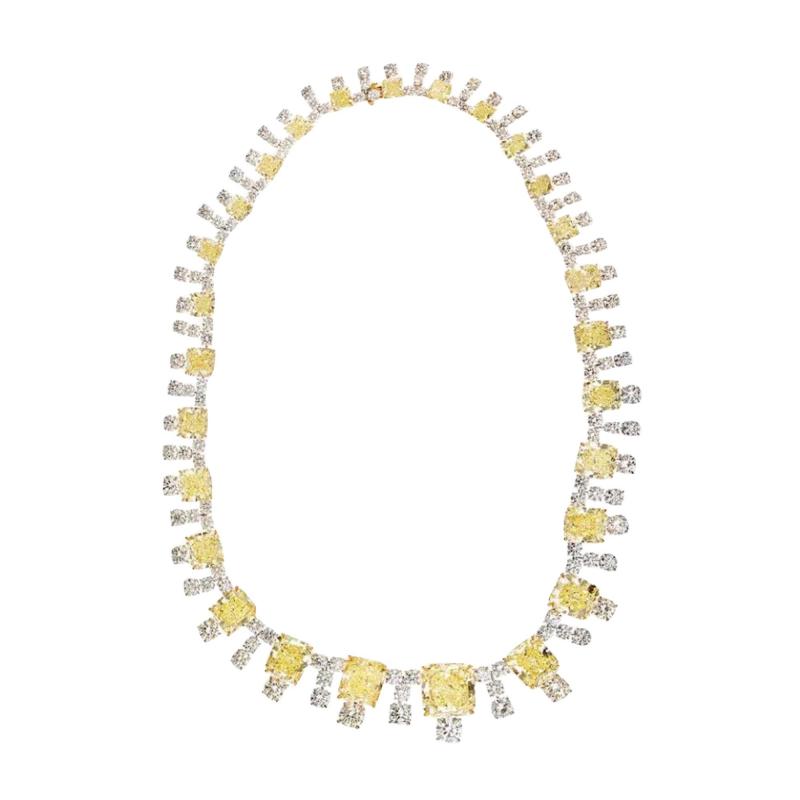 Platinum 18K Yellow Gold 94 65 carats of Fancy Yellow Diamonds Necklace