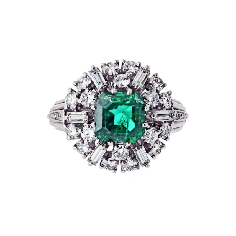 Platinum 2 carat Green Emerald and Diamond Ring