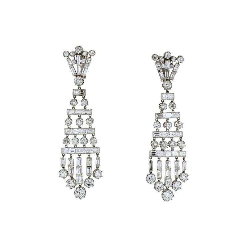 Platinum 26 50 carat Chandelier Hanging Old Cut Diamond Earrings