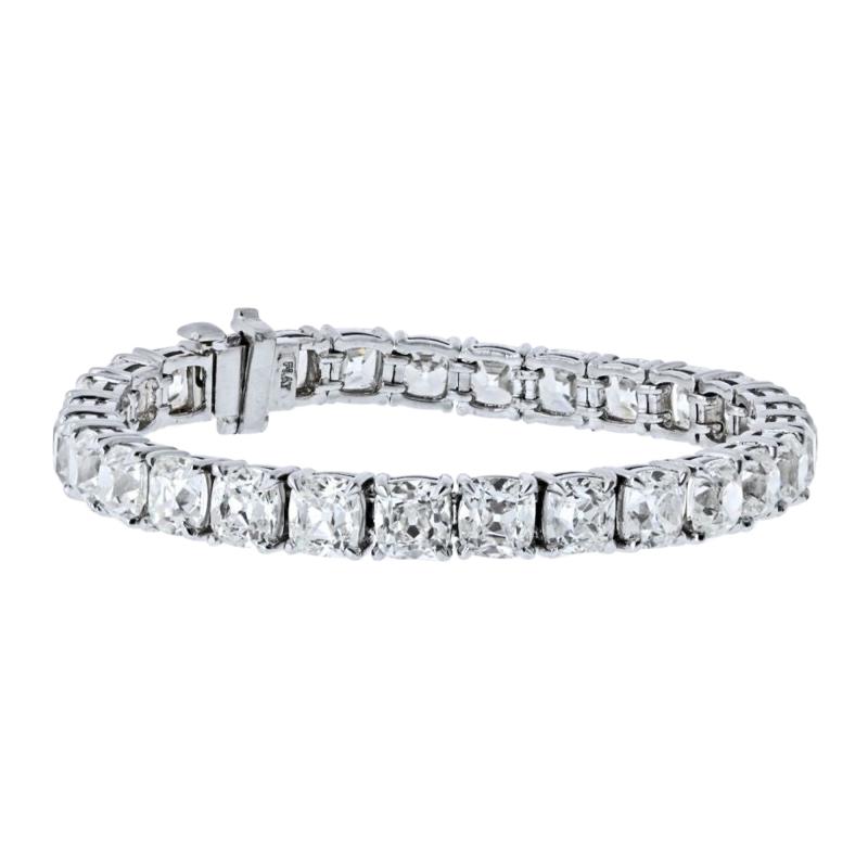 Platinum 26 55cttw Old Mine Cut GIA Diamond Tennis Bracelet
