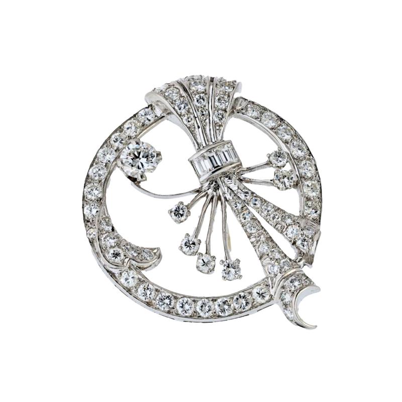 Platinum 4 00cttw Round And Baguette Cut Diamond Brooch