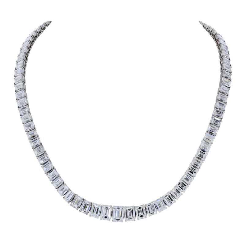 Platinum 79 26cttw Emerald Cut Diamond GIA Necklace
