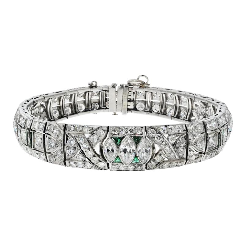 Platinum Art Deco 8 50cttw Diamond And Emerald Bracelet