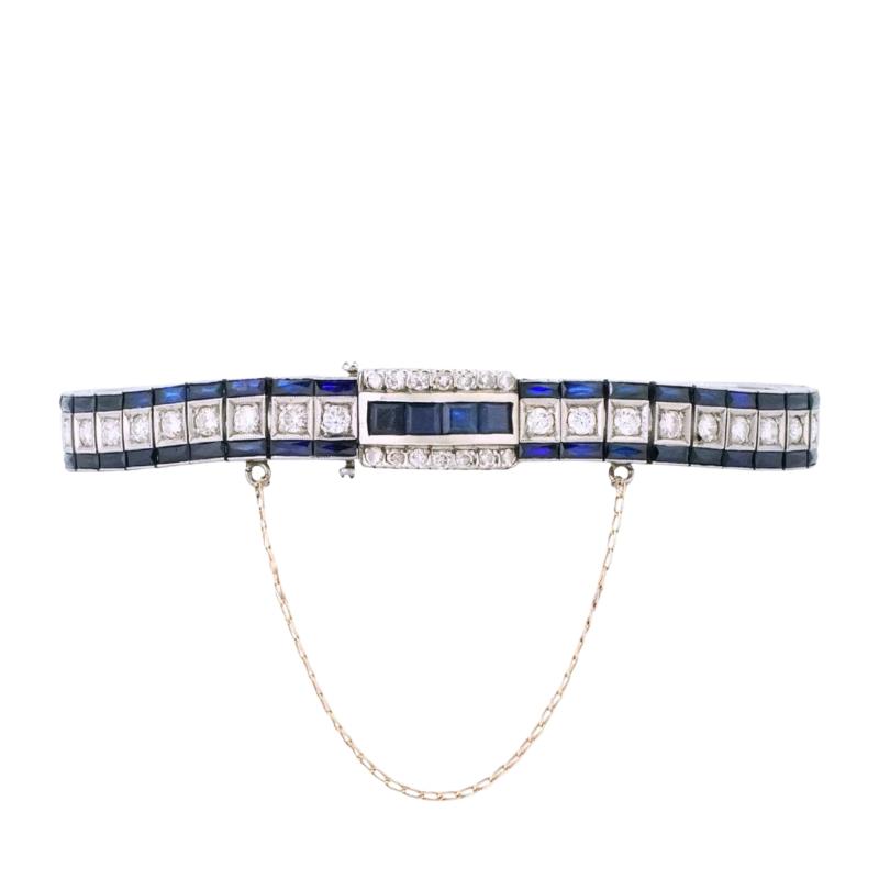 Platinum Art Deco Diamond Blue Stone Bracelet
