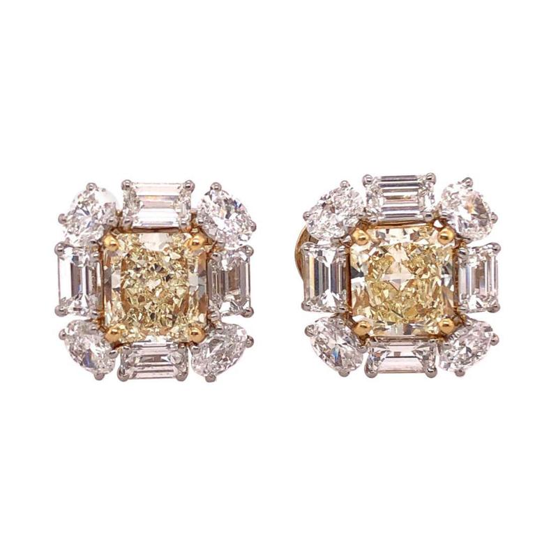 Platinum Colored Diamond and Diamond Ear Studs 11 60 Carat Total Diamond Weight