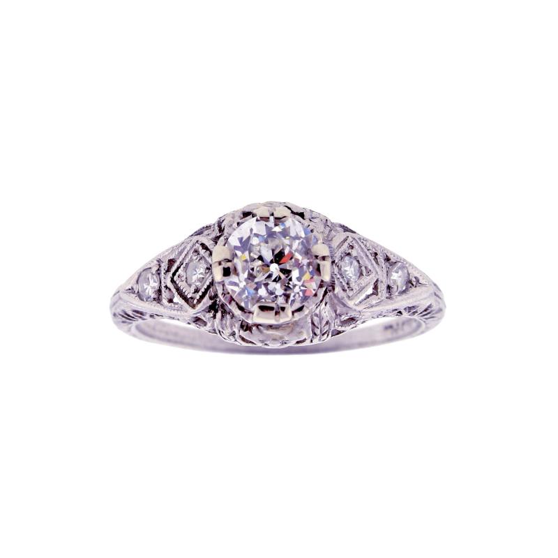 Platinum Filigree Ring with 0 81ct OEC Diamond circa 1920 