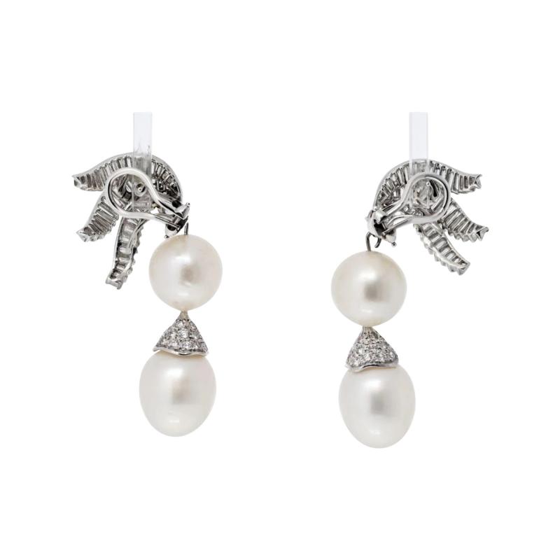 Platinum Pearl And Diamond Drop Earrings