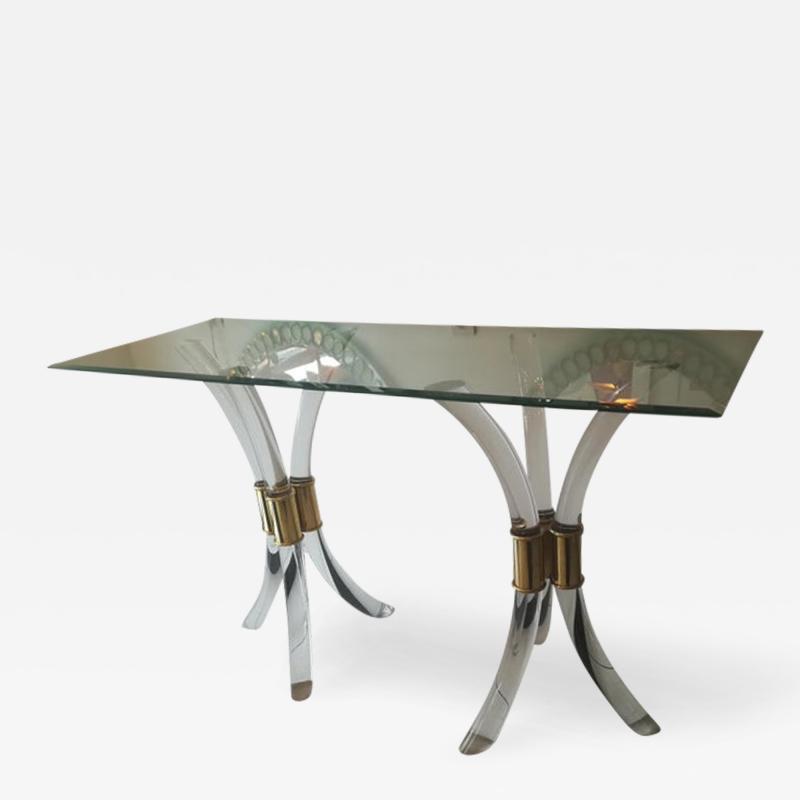 Plexiglass and Brass Console Circa 1970 with glass Tray