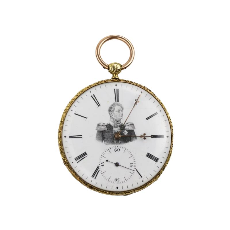 Pocket Watch In A Gold Case With A Portrait Of Emperor Alexander I Courvoisier
