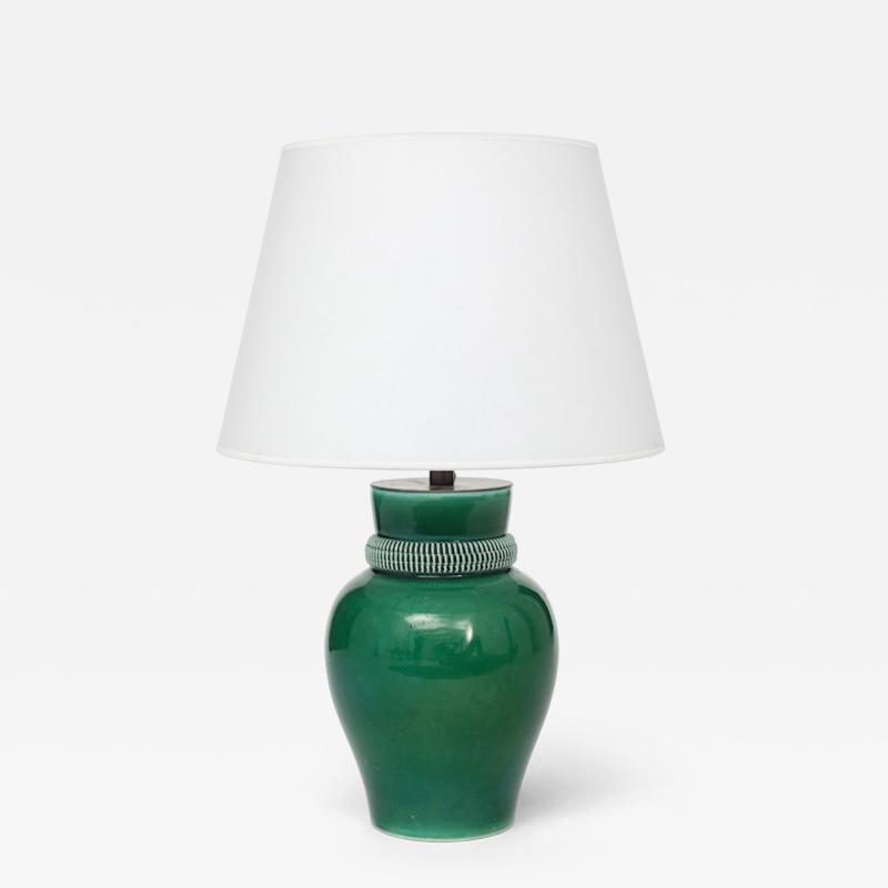 Pol Chambost Pol Chambost Green Glazed Ceramic Lamp stamped Made In France