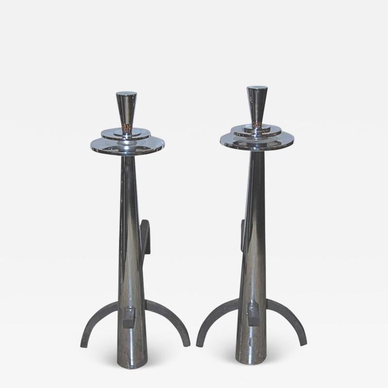 Polished Nickel Mid Century Andirons