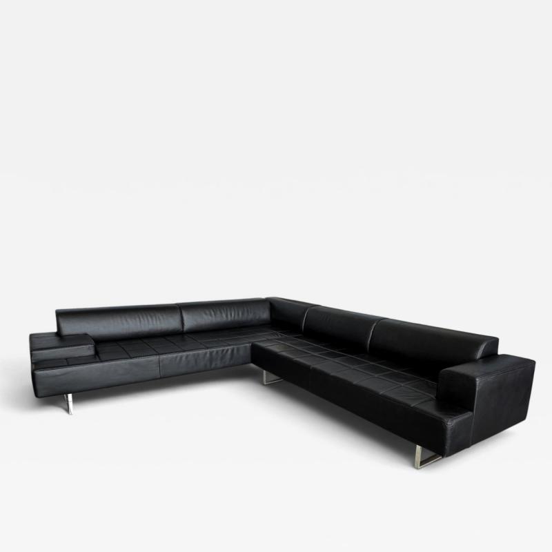 Poltrona Frau Poltrona Frau Quadra Black Leather Sectional Sofa by Studio Cerri 2005 Italy