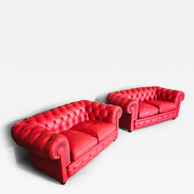 Poltrona Frau Red Leather Chester Sofa by Poltrona Frau 1993