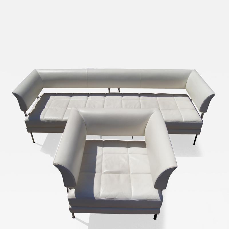 Poltrona Frau White Leather Hydra Castor Sofa and Chair by Luca Scacchetti for Poltrona Frau