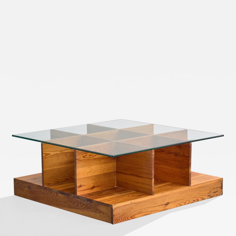Poltronova Coffee Table with Pine and Glass Italy 1970s