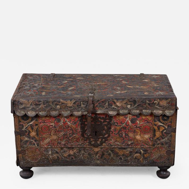 Polychromed Spanish Colonial Leather Trunk