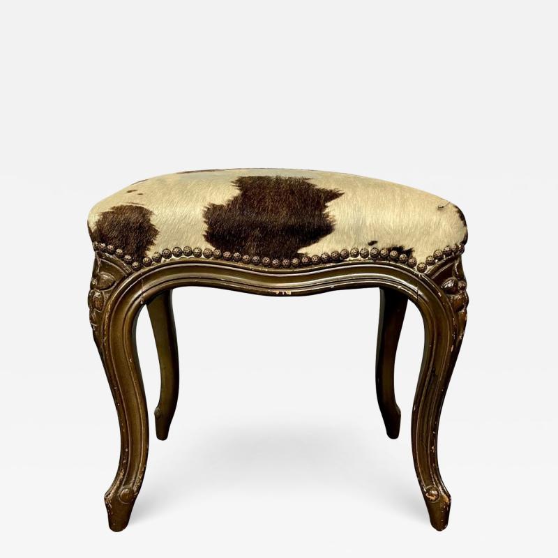Pony Skin Upholstered Bench or Foot Stool With Brass Tack Detailing