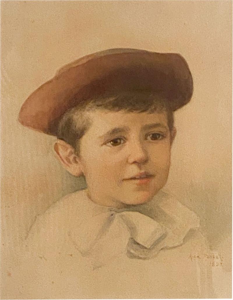 Portrait of a Young Boy in Watercolor Signed Alice Randall 1890