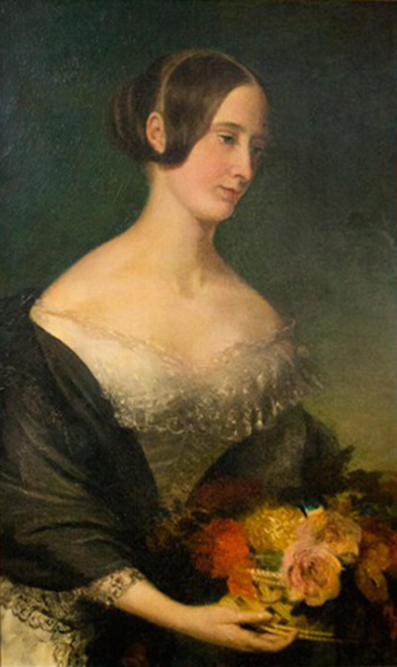 Portrait of a Young Lady with Flowers Early 1800s Oil on Canvas