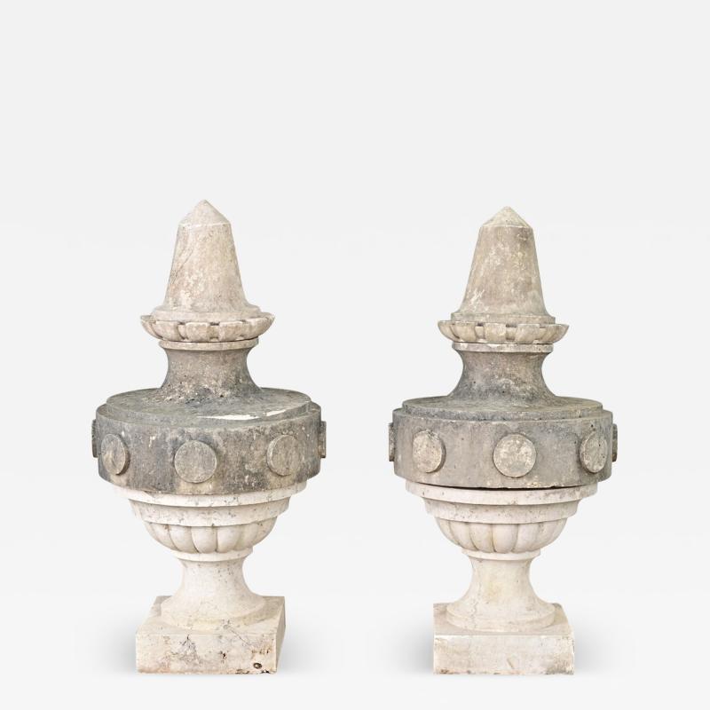 Portuguese Pair of 19th Century Carved Stone Pinnacles