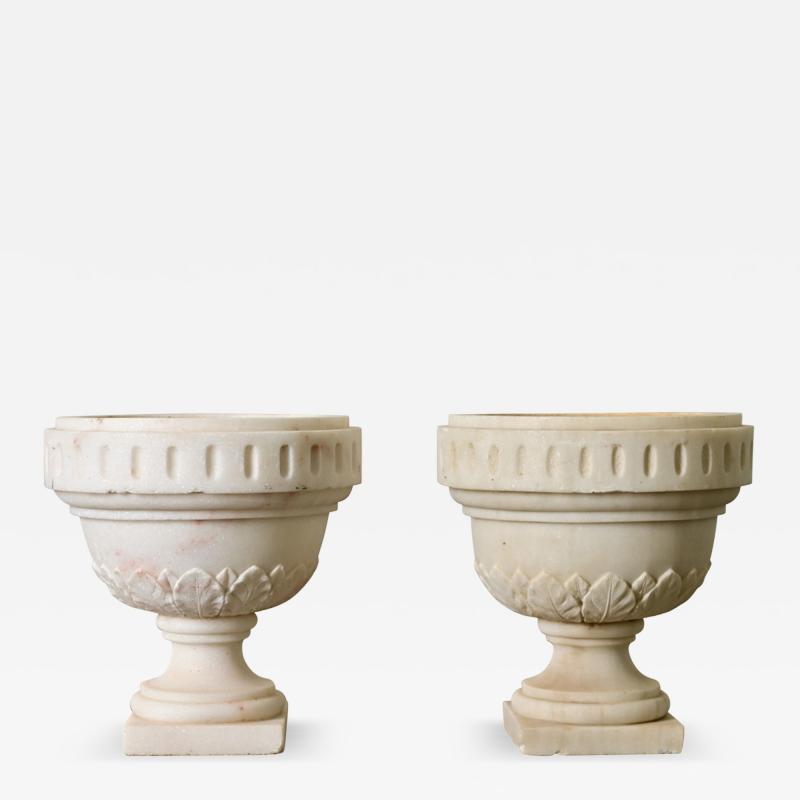 Portuguese Pair of Carved Alabaster Urns
