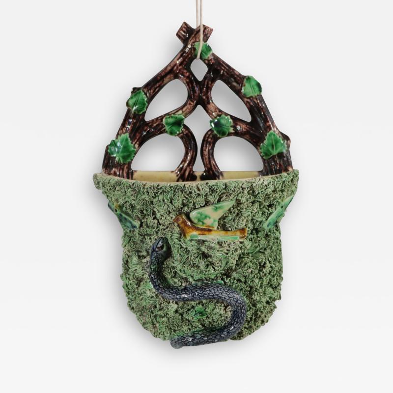 Portuguese Palissy Majolica Snake Bird Wall Pocket