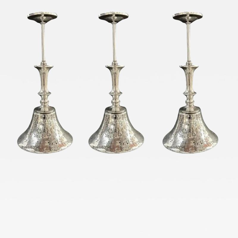 Post Modern style Silver Cone Pendant in Antiqued Finish Set of 3