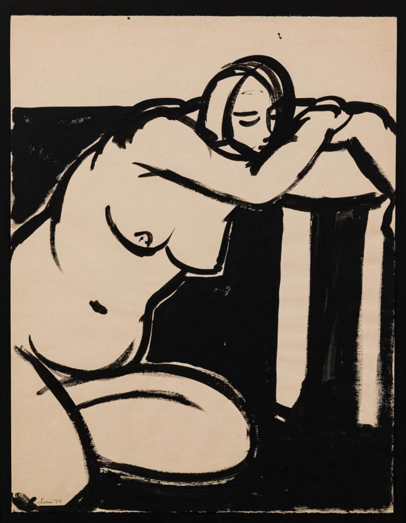 Post War American India Ink Nude Painting