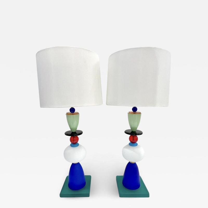 Postmodern Italian Memphis Design Green Blue White Red Black Murano Glass Lamps