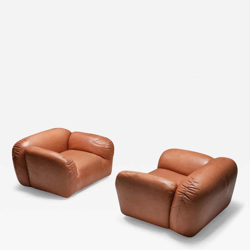 Postmodern Italian Natural Leather Lounge Chairs 1980s