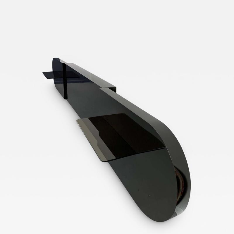 Postmodern Massive Custom Made Headboard and Smoked Glass Side Table Combination