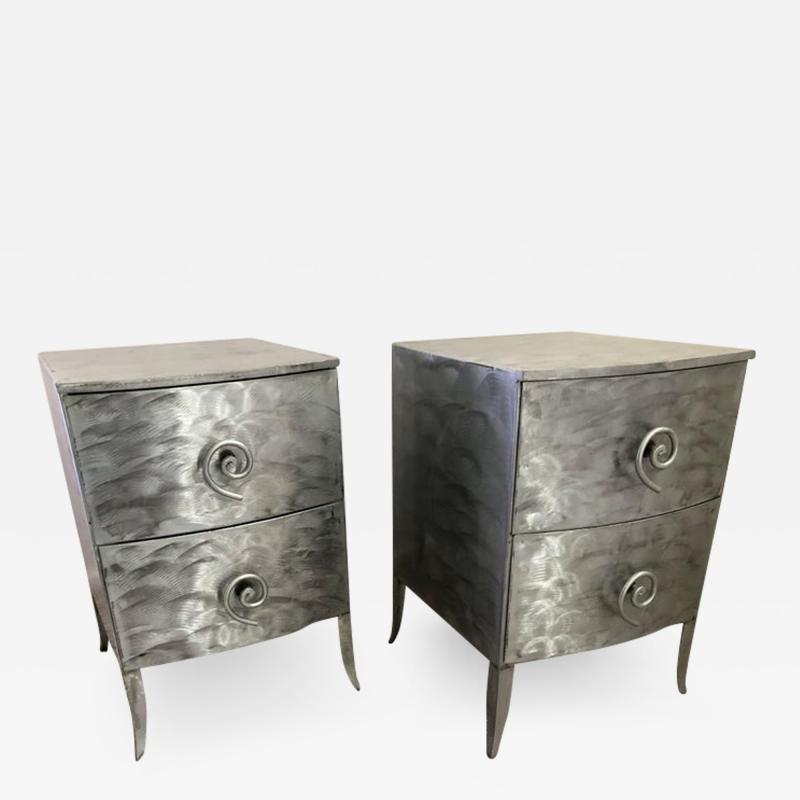 Postmodern Memphis Style Brushed Aluminum Nightstands End Tables