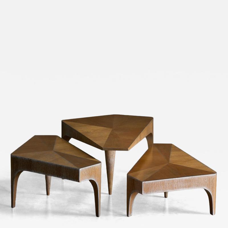 Postmodern Oak Nesting Coffee Tables Italy 1980s