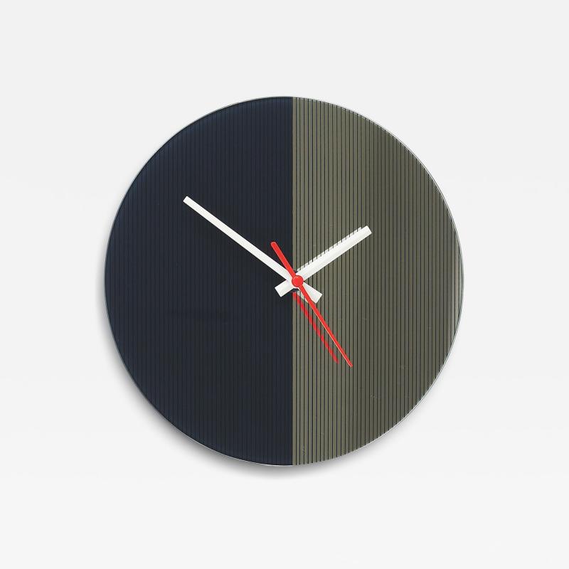 Postmodern Striped Mirror Glass Black White Wall Clock 1980s England