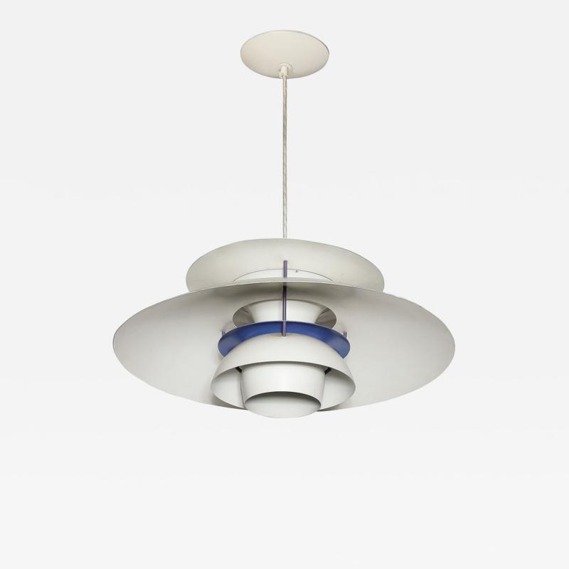 Poul Henningsen Mid Century PH5 Pendant White Blue Enamel Chandelier by Poul Henningsen