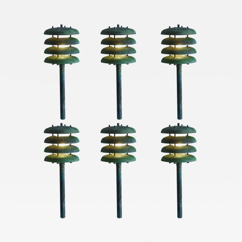 Poul Henningsen Two Enlighten Gibson Verdigris Patinated Outdoor Bollard Light