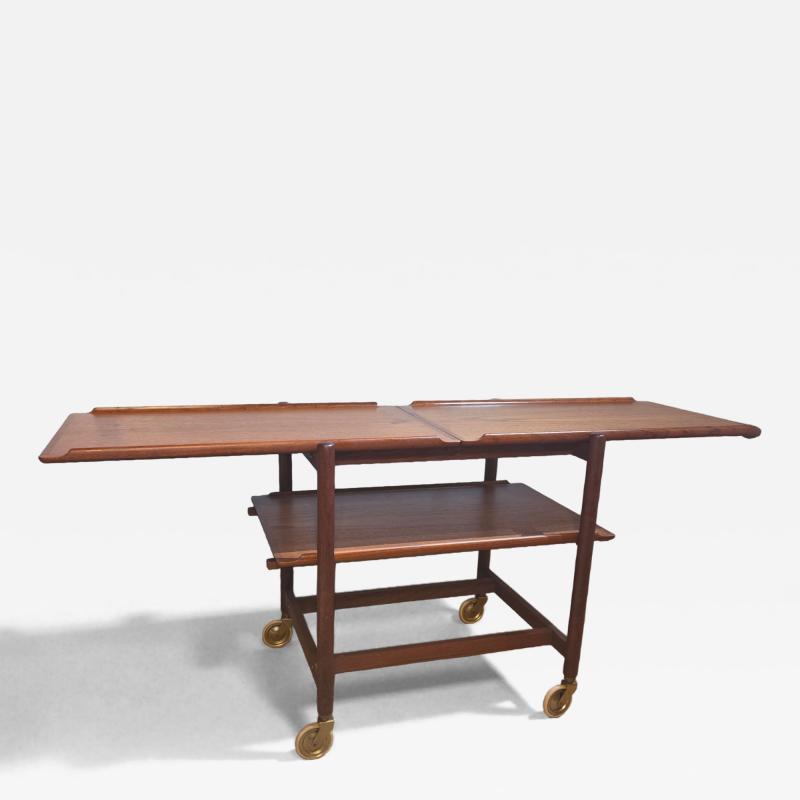 Poul Hundevad Poul Hundevad Teak Adjustable 3 Shelf Rolling Cart Denmark 1960s